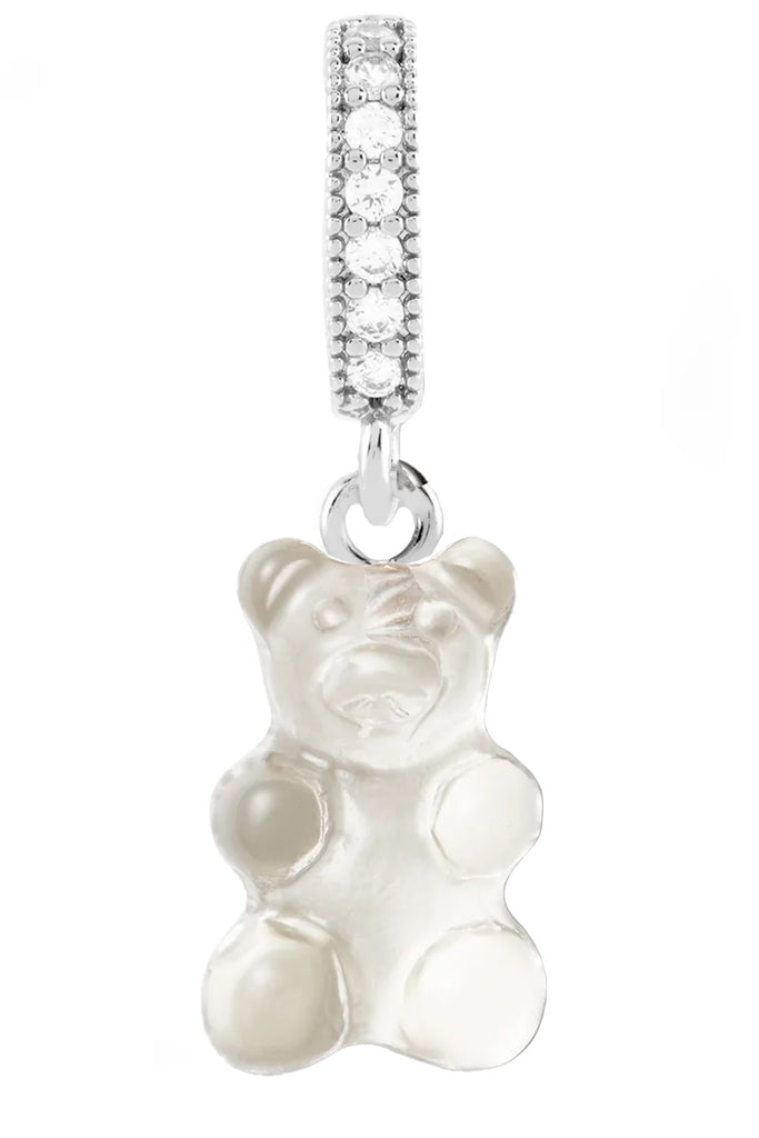 The nostalgia bear pendant with pave connector in silver and ice colors from the brand CRYSTAL HAZE