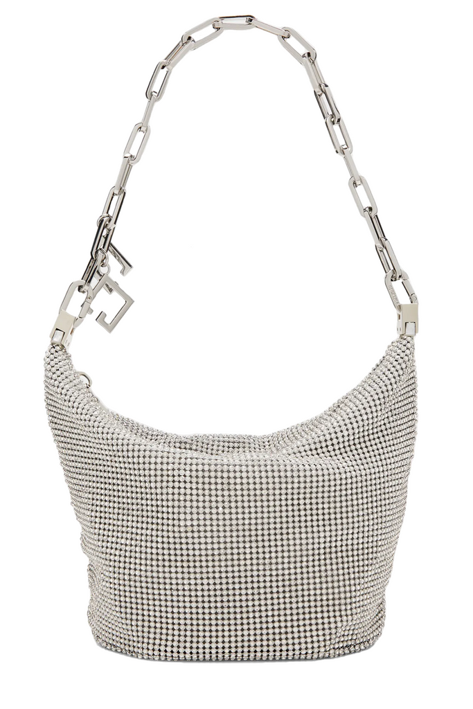 The Gia rhinestone shoulder bag in silver color from the brand CULT GAIA