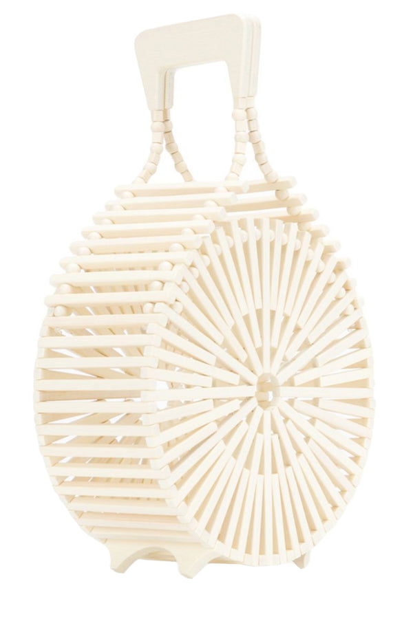  The Zaha mini bamboo clutch in ash color from the brand Cult Gaia