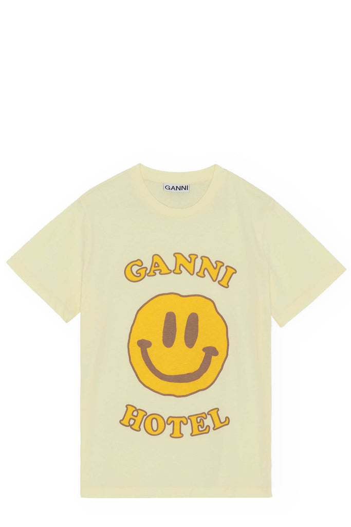 Ganni Hotel Organic Cotton T-Shirt With Smiley Print