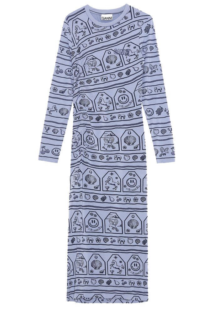 Graphic-Print Long-Sleeve Midi Dress