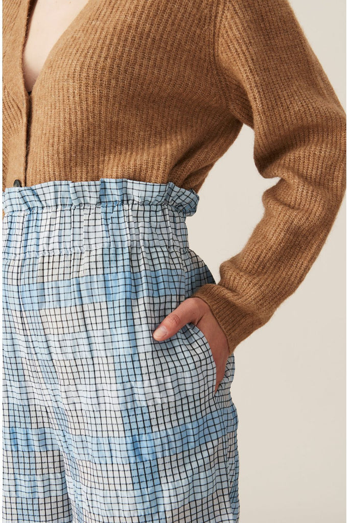 GANNI Embellished denim mini wrap skirt