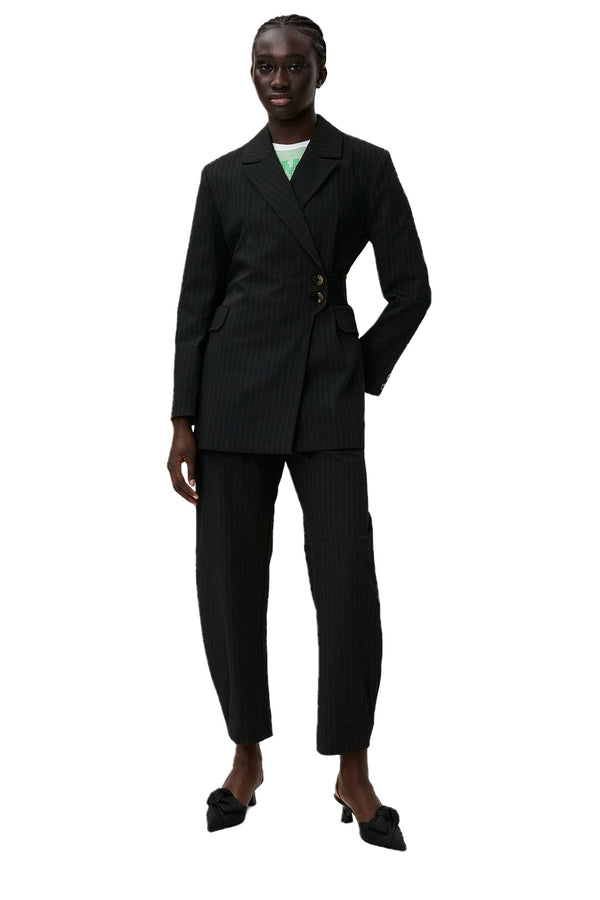 Pinstripe Belted Recycled Polyester Blazer