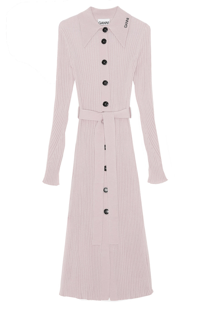 GANNI | Pointed-Collar Ribbed Merino Wool Midi Dress | sparklemonde.com GANNI | Pointed-Collar Ribbed Merino Wool Midi Dress | sparklemonde.com