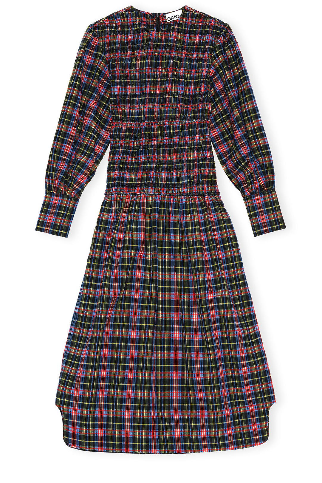 Ganni - Seersucker Check 2024 Smocked Midi Dress - Size 10/12