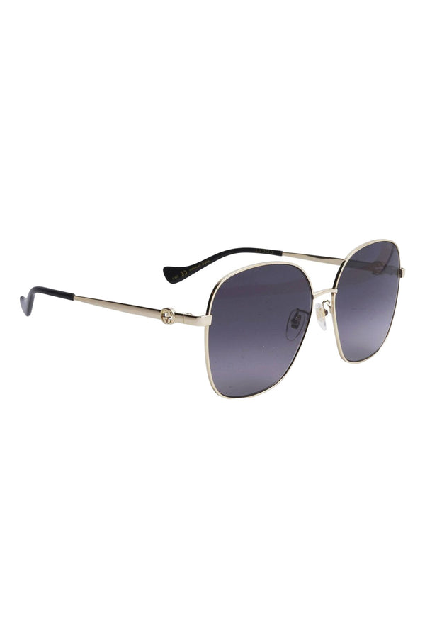 Square Metal Framed Sunglasses With Chain