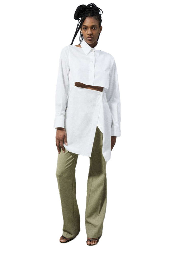 Art White Cotton Top Silhouette Low High Design Midi Summer Half Sleeve  Shirt