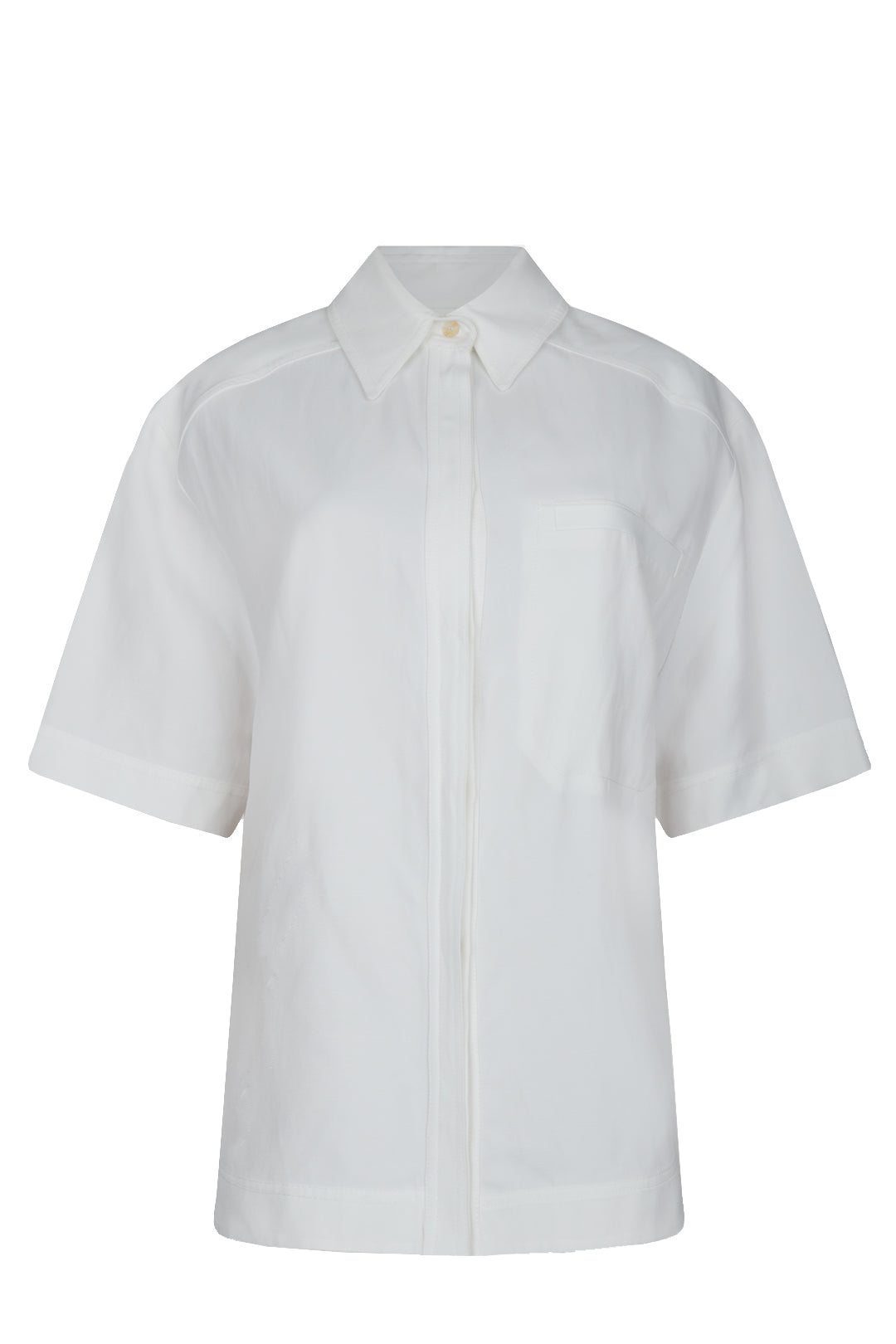 Blanc Linen Short Sleeve Crop Shirt, Ivory, Tops