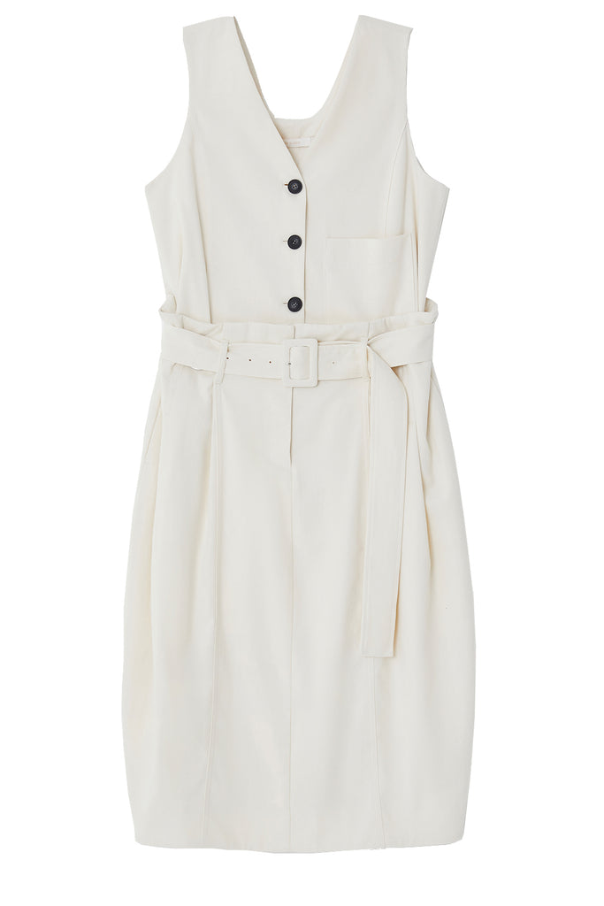 Sleevless Belted Cotton Midi Dress