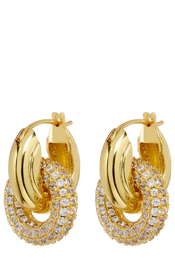 The Pave Interlock hoop earrings in gold and clear colours from the brand LUV AJ