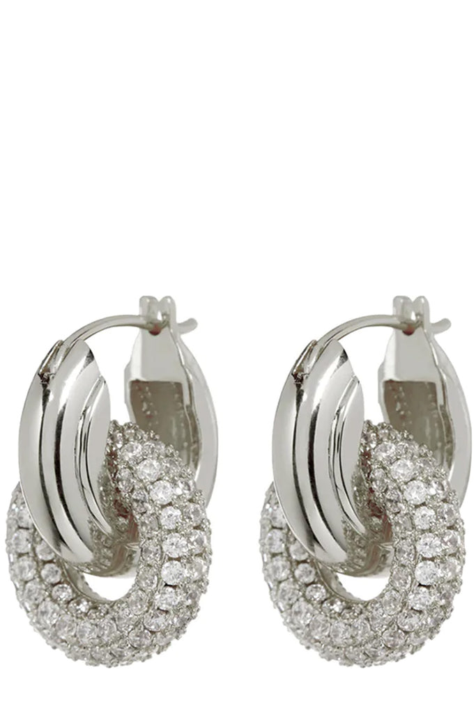 The pave interlock hoop earrings in silver colour from the brand LUV AJ