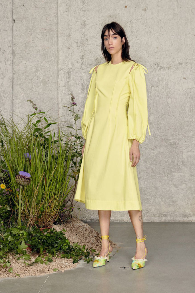light yellow cotton dress Yellow Cotton Midi Dress
