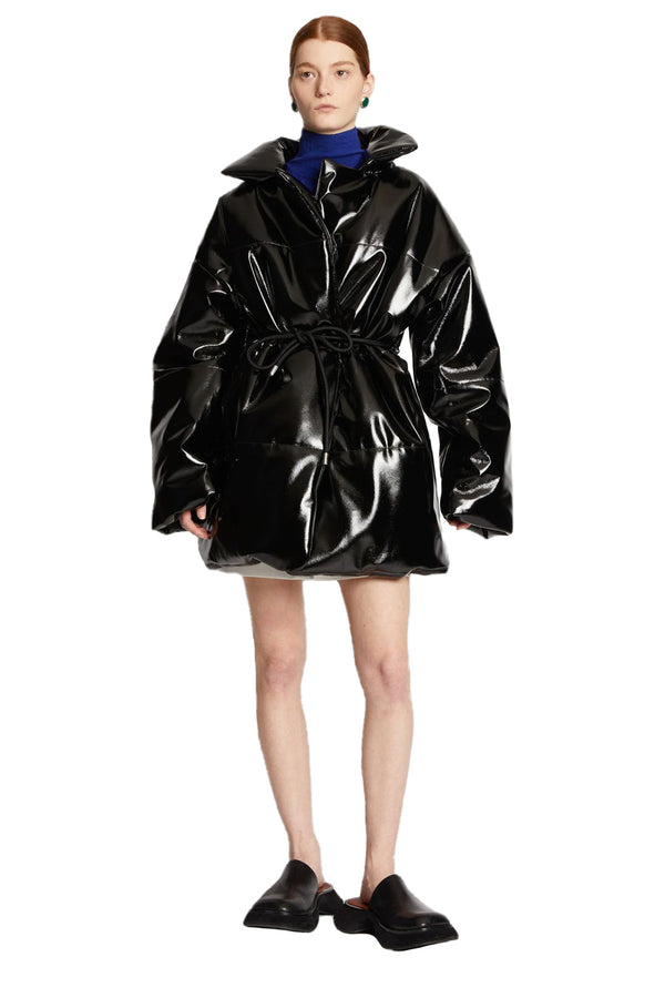 Lacquered Canvas Cropped Puffer Coat