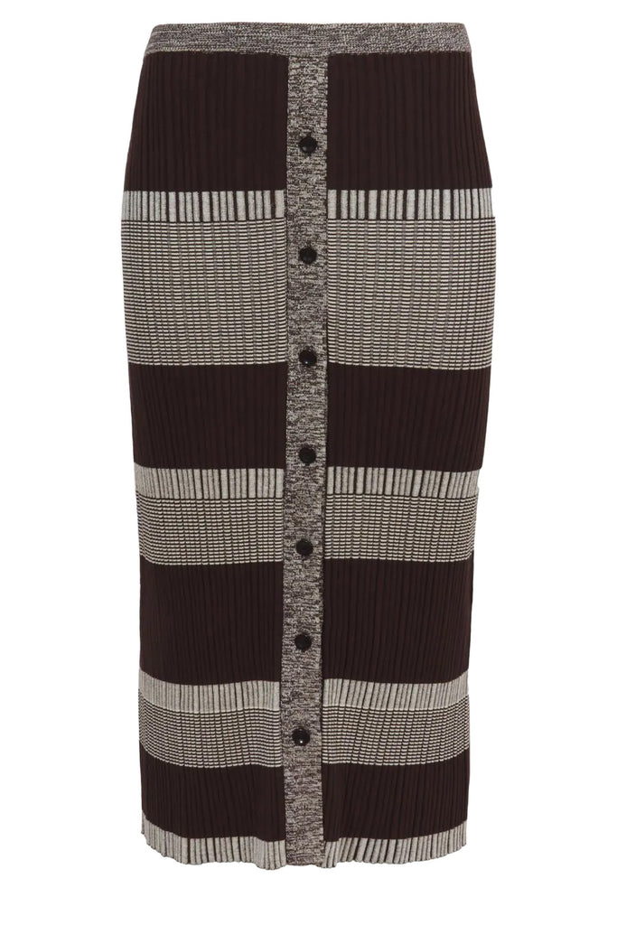 The mini stripe front-button midi skirt in dark brown and off white colors from the brand PROENZA SCHOULER