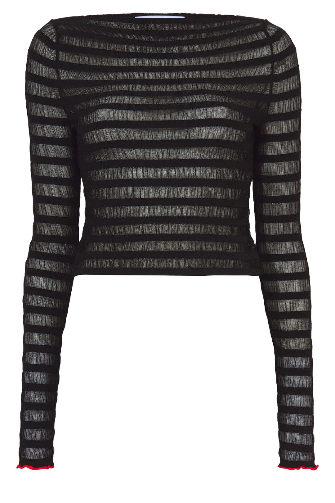 Black Striped Long Sleeves Mesh Top