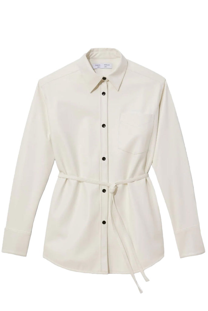The tie-waist vegan leather shirt jacket in off white color from the brand PROENZA SCHOULER