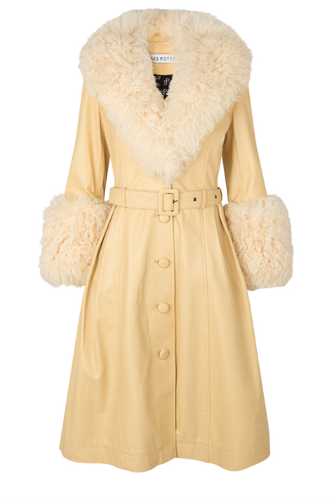 Foxy Shearling-Trimmed Leather Coat