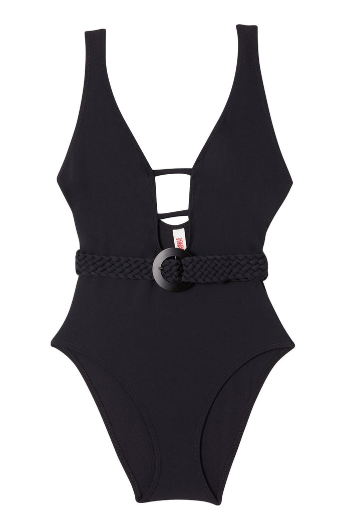 solid striped the beatriice belted swimsuit black furdoruha