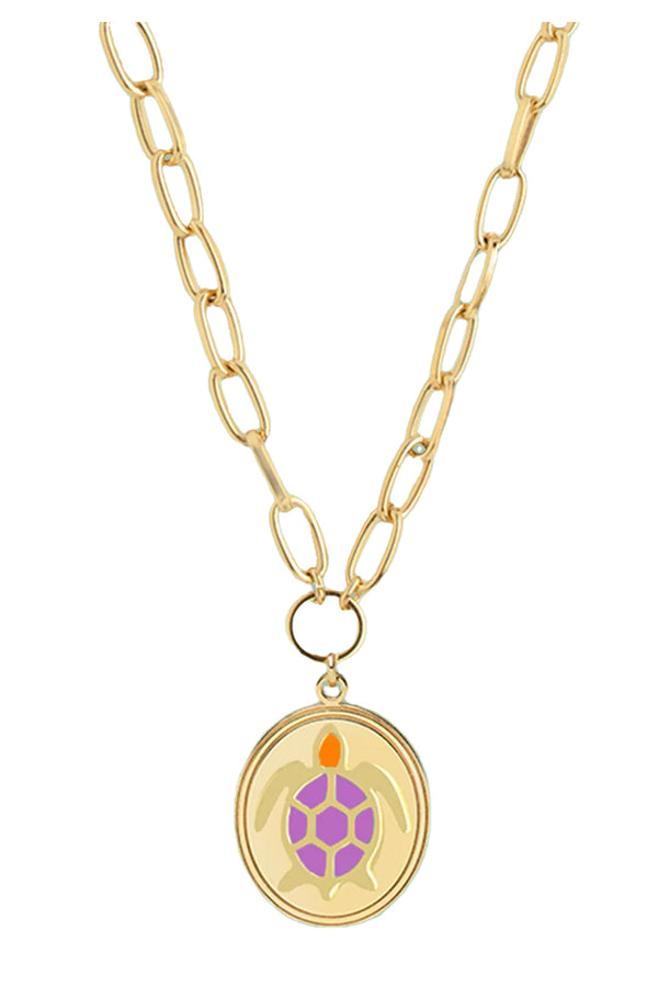 The Turtle necklace in gold and purple colors from the brand WILHELMINA GARCIA